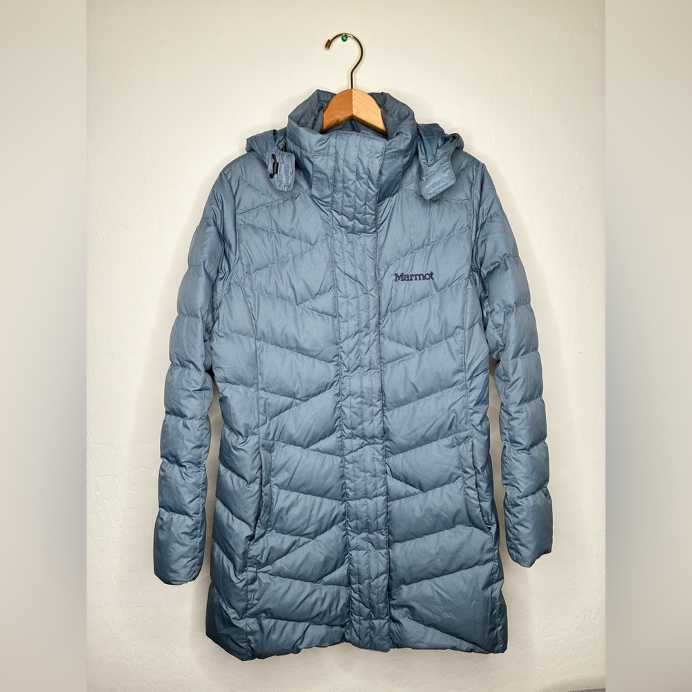 Marmot  700 Fill Down Quilted Magnetic snaps Parka Long Jacket Size Large L
